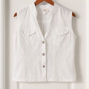 100% White Linen Button-Up Vest Blouse